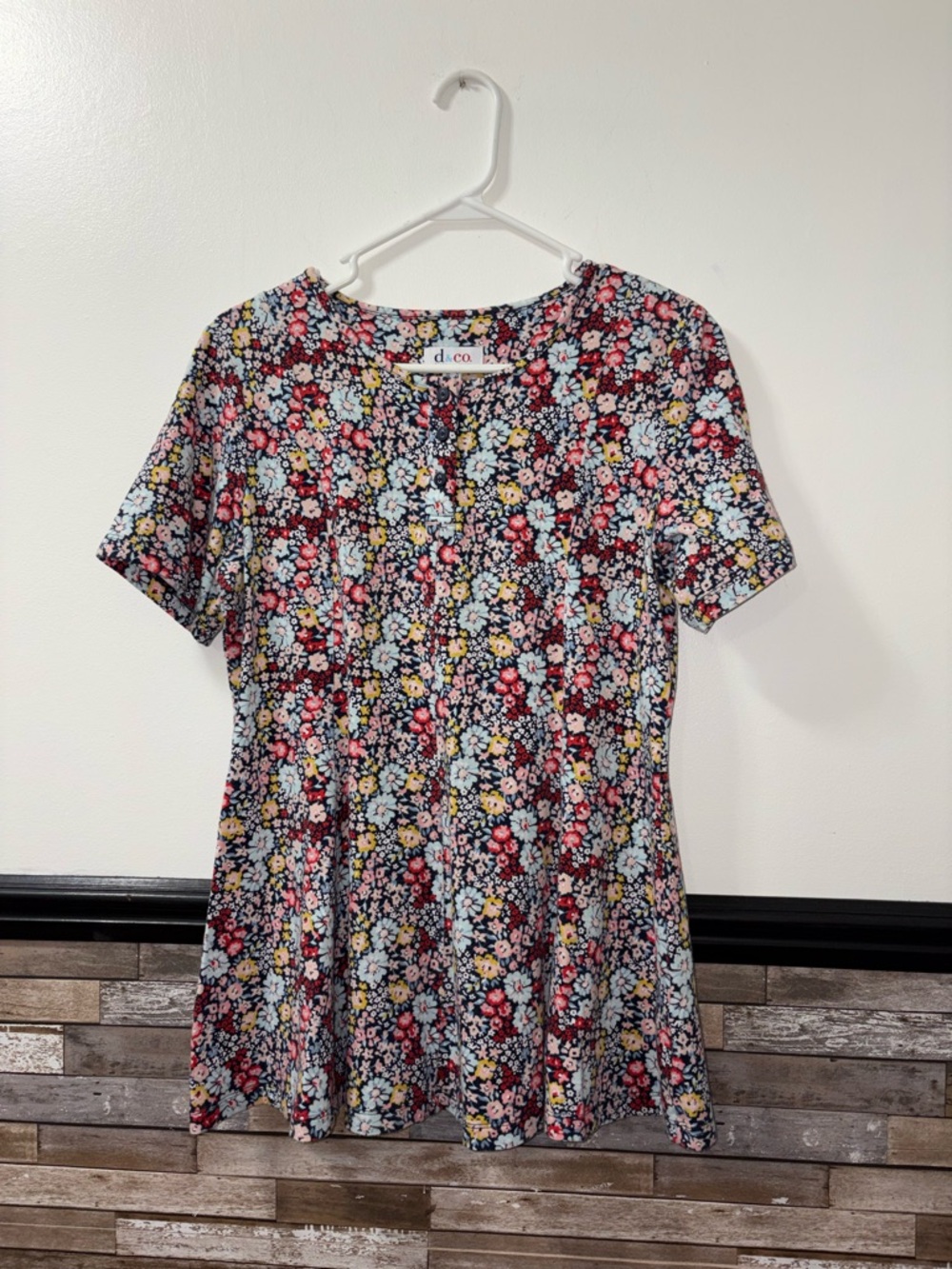 Denim & Company Floral Short Sleeve Tunic Top - Multicolor Size Small